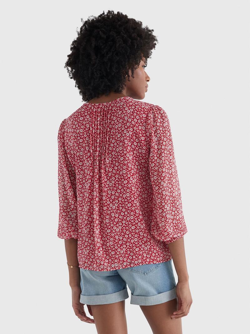 Női Tommy Hilfiger Floral Pintuck Blouses Rózsaszín | HU 14NWY